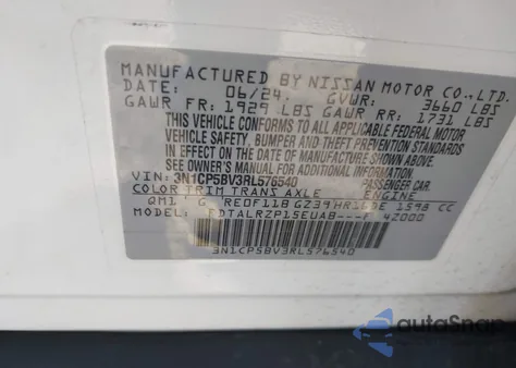 2024 Nissan Kicks S z USA, uszkodzony, nr VIN 3N1CP5BV3RL576540